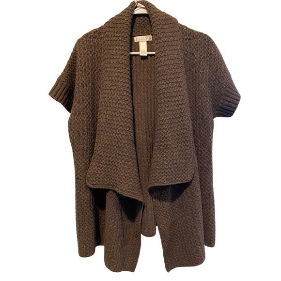Kenar Open Front Short Sleeve Cardigan Large Brown Wool Textured Knit Sweater - Picture 7 of 7